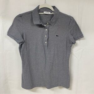 Lacoste Women's Navy and White Micro-Stripe Slim Fit Polo Size 38